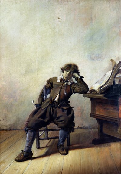 Een jonge student in zijn studeerkamer of, De roker door Pieter Codde